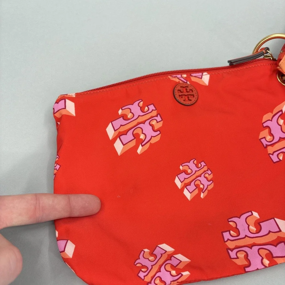 Tory Burch Clutch Bag Sandals Womens Size 8 Red Nylon Logo Beach Wristlet Set